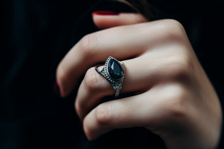 Captivating Contrast: The Allure of a Silver Ring Adorned with a Mysterious Black Gemstoneの素材