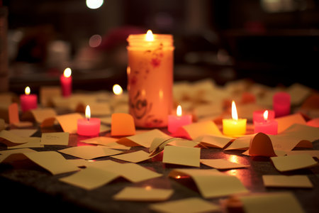 Captivating Candlelight: A Stunning Snapshot of Candles Gracing a Sticky Noteの素材