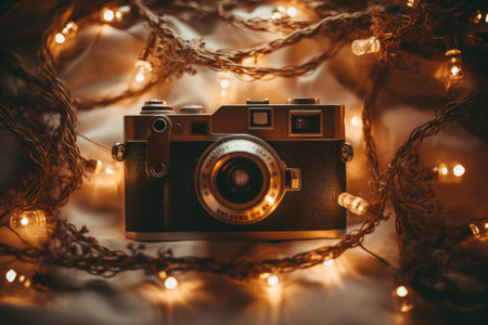 Captivating Composition: Analog Camera Awash in String Lights â AR 3:2の素材