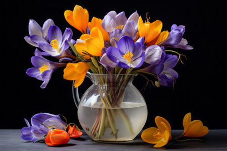 Blooming Splendor: Capturing the Vibrant Crocus in a 3:2 Flower Vase Photographの素材