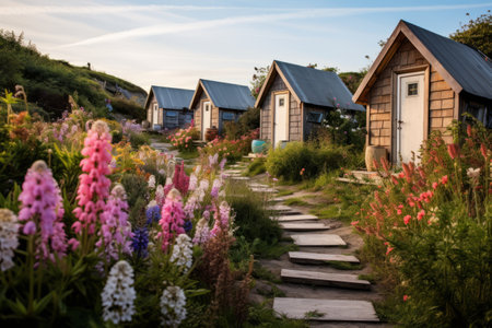 Enchanting Huts Embraced by a Tapestry of Flowers: AR 3:2 Photoの素材