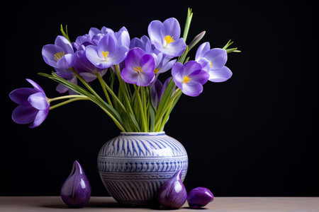 Breathtaking Beauty: A Captivating Snapshot of Crocus Blooms in a Delicate Flower Vase - AR 3:2の素材