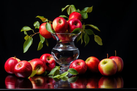 Captivating Composition: A Stunning 3:2 Photo of Apples Adorned Near a Glass Vaseの素材