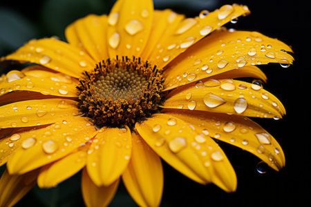 Capturing Natures Beauty: A Stunning Close-Up of a Yellow Flower Glistening with Water Dropletsの素材