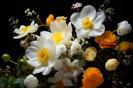 Blooming Harmony: Capturing White and Yellow Flowers in a Beautiful 3:2 Photographの素材