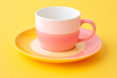 Serenity in Pastel Hues: Capturing the Charm of a White-Pink-and-Yellow Ceramic Mug and Saucerの素材