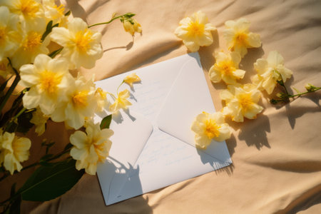 Blooming Beauties: The Captivating Contrast of Yellow Flowers and a Tucked Note in Enigmatic Harmonyの素材