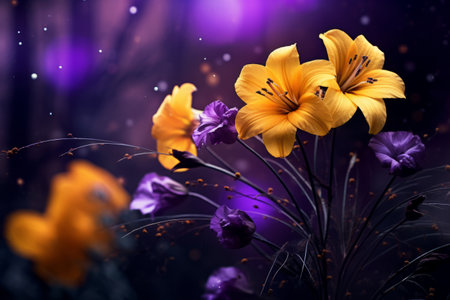 Burst of Vibrant Yellow and Purple Flowers Unveiled in Stunning 3:2 Compositionの素材