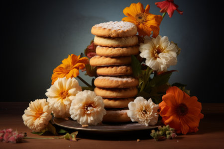 Baking Delights: A Whimsical Flower-Topped Biscuit Extravaganza in AR 3:2の素材