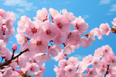 Enchanting Blend: Pink Cherry Blossom Dancing Beneath the Blue Skyの素材
