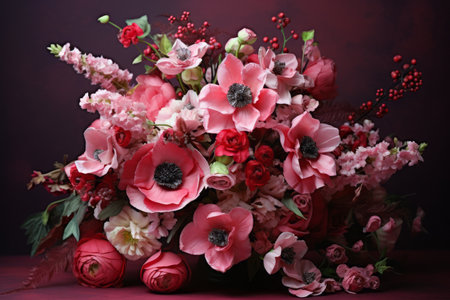 Blooming Harmony: Exquisite Pink and Red Flower Bouquets Captured at a 3:2 Aspect Ratioの素材