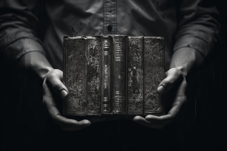 The Timeless Act: Captivating Grayscale Photo of a Person Immersed in a Book --ar 3:2の素材
