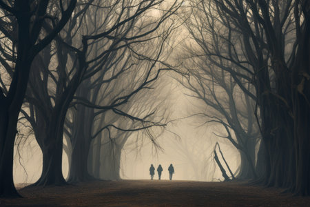 Natures Stroll: Captivating Moments of People Walking Amidst Treesの素材