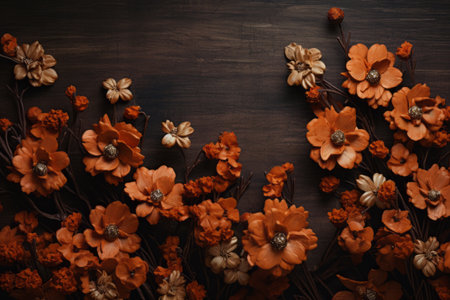 Vibrant Orange Blooms Blossoming on Textured Brown Canvas: Artistic 3:2 Appealの素材