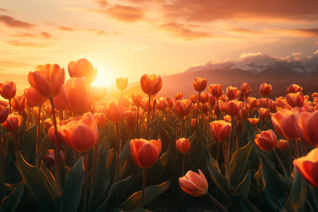 Vibrant Splendor: Captivating the Orange Tulip Field --ar 3:2の素材