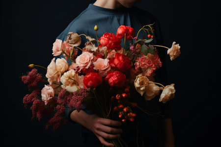 Blooming Beauty: Captivating Moments of a Person Holding Bouquet of Flowers in 3:2 Aspect Ratioの素材