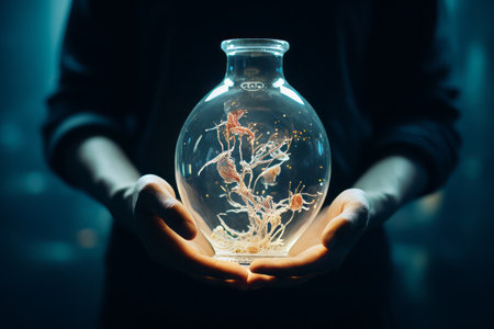 Captivating Image: Effortlessly Graceful Person Holding a Clear Glass Vase in 3:2 Aspect Ratioの素材