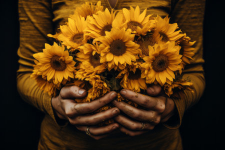 Basking in the Radiant Glow: Person Holding Yellow Sunflowersの素材