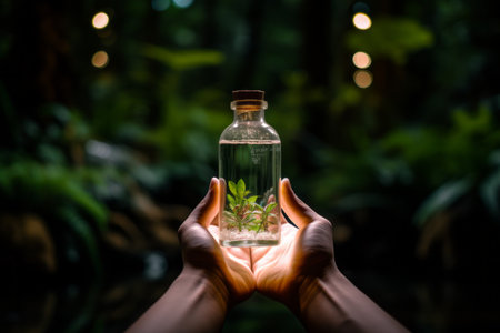 The Elegance of a Person Holding a White Labeled Small Glass Bottleの素材