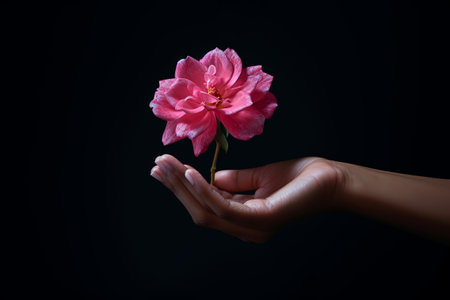 Blooming Serenity: Capturing a Person Holding a Pink Flower in a 3:2 ARの素材
