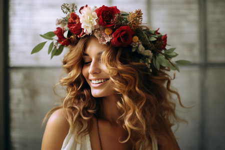 Blooming Beauty: Captivating Photo of Woman Adorned in Flower Crown - AR 3:2の素材