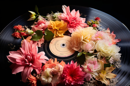 Blooming Melodies: Capturing Flower Brilliance on Vinyl Record - An Ar 3:2 Perspectiveの素材