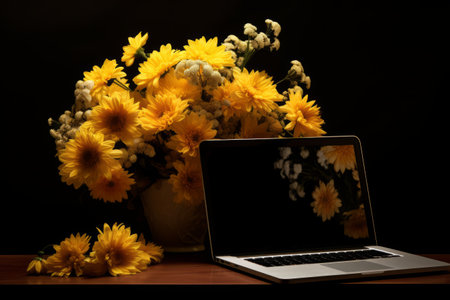 The Perfect Blend of Nature and Technology: Capturing the Vibrant Yellow Flower Bouquet alongside aの素材