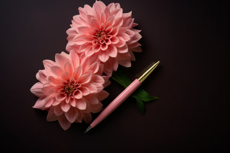Vibrant Pink Petaled Flower Enchantingly Paired with Two Elegant Pink Pens -AR 3:2の素材