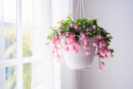 Beauty in a Hanging Pot: The Radiant Pink Petaled Flower Plantの素材