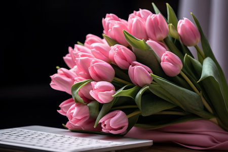 The Perfect Blend of Elegance and Technology: Capturing the Beauty of a Pink Tulip Bouquetの素材