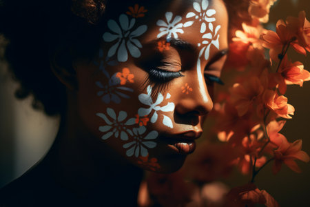Blossom Enchantress: An Ethereal Portrait of Woman with Flower-Infused Silhouetteの素材