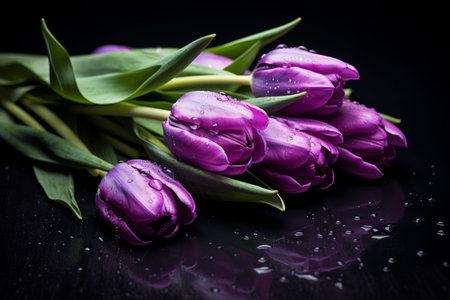 Mesmerizing Beauty Unveiled: A Captivating View of Delicate Purple Tulips on a Flat Surface --ar 3:2の素材