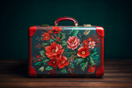 Bursts of Color: The Stunning Red and Green Floral Suitcase --ar 3:2の素材