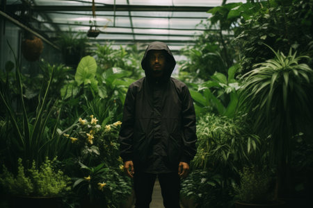 The Enigmatic Figure: A Mysterious Individual Amidst Lush Greenery --ar 3:2の素材