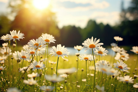 Captivating Beauty: A Sun-Kissed Snapshot of Delicate Daisy Flowers in the Meadow (AR 3:2)の素材