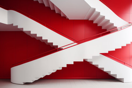 Climbing Up the Vibrant Red and White Stairsの素材