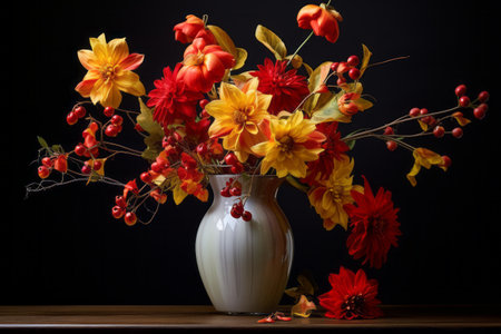 Bursts of Vibrant Colors: Captivating Red and Yellow Flowers in Clear Glass Vaseの素材