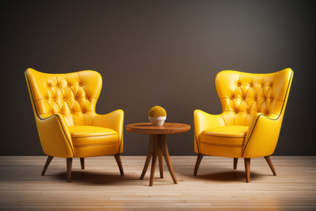 Sunny Yellow Comfort: A Trio of Padded Chairs Accentuating a Classy Tableの素材