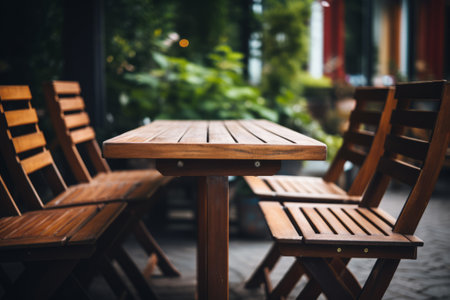 Framing Simplicity: Capturing the Essence of a Brown Wooden Folding Table With Chairs in Shallow Focの素材