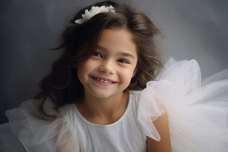 A Ray of Joy: Beautiful Smiling Girl in White Tulle Dressの素材