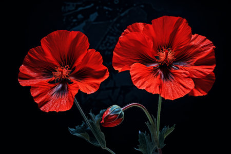Crimson Blossoms Unveiled: A Study of Two Red Flowers --ar 3:2の素材