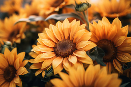 Capturing the Beauty of Sunflowers Through a Shallow Focus Lens in AR 3:2の素材