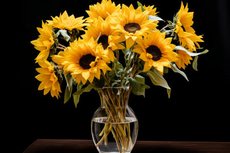 Blooming Brilliance: Sunflowers Embracing a Clear Glass Vaseの素材