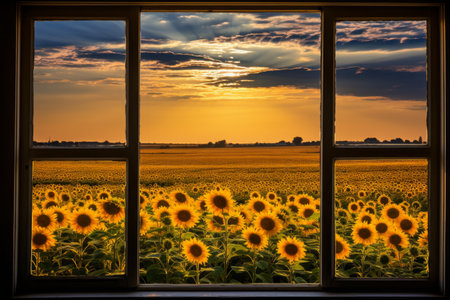 Sunflower Splendor: Gazing at Natures Beauty Through a Windowの素材