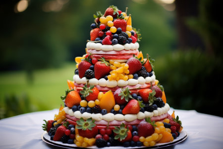 Fruit-Infused Perfection: Explore the Exquisite Wedding Cake with Fruit- AR 3:2の素材