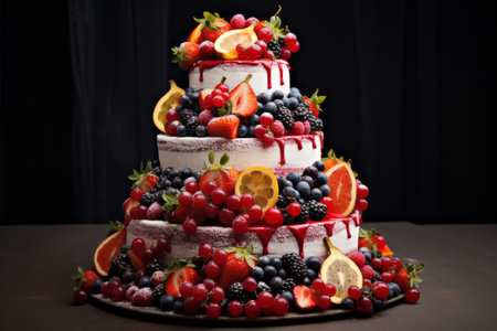 Fruitful Bliss: A Vibrant 3-Tier Wedding Cakeの素材