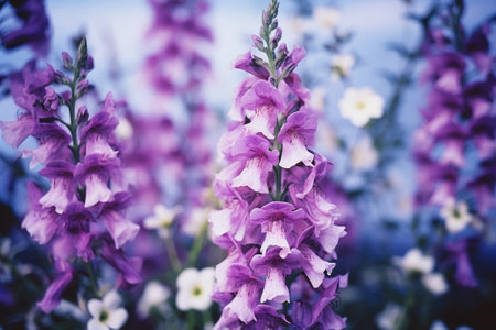 Luminous Captures: A Polaroid Snapshot of Enchanting Purple Larkspur Flowers - AR 3:2の素材