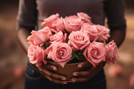 Blooming Beauty: Mesmerizing Selective Focus Photography of Woman Holding Exquisite Pink Petaled Rosの素材