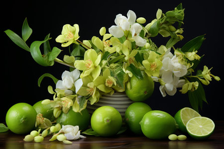 Freesia and Lime Delight: A Vibrant Studio Captivation in 3:2 Aspect Ratioの素材