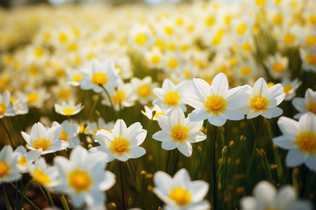 Breathtaking Harmony: The Allure of White and Yellow Flowers in Tilt Shift Lens --ar 3:2の素材